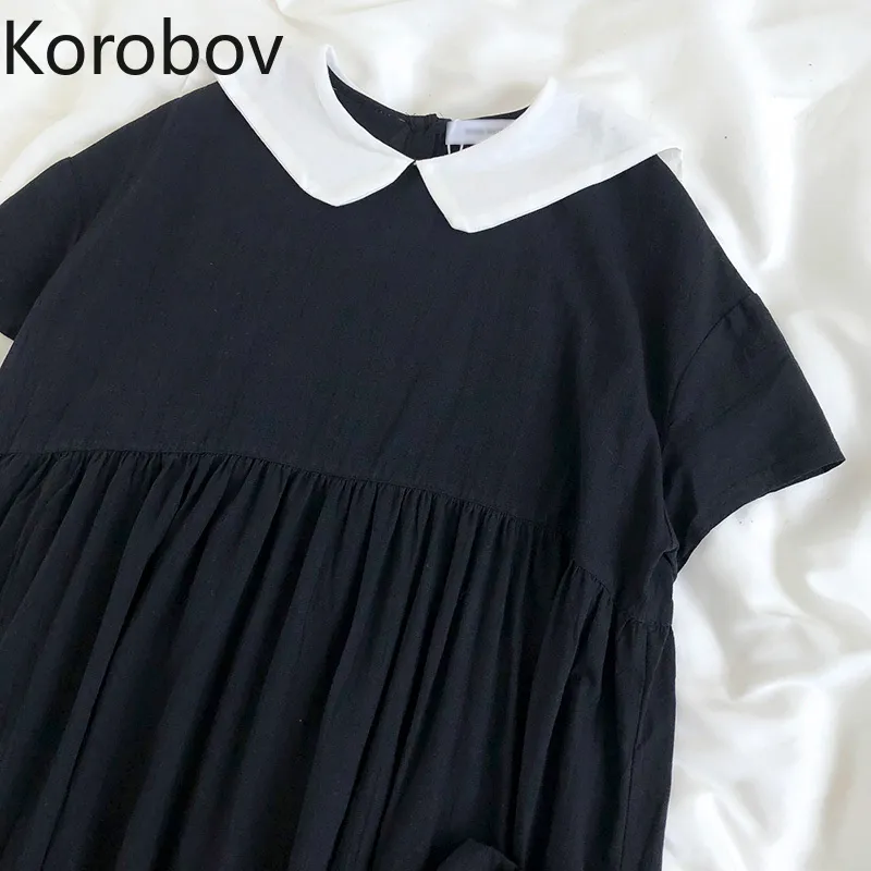 コロバフ和風ダークスタイルの女性ドレス韓国のピーターパン襟半袖ドレスサマーシックカワイイヴェスディド210430