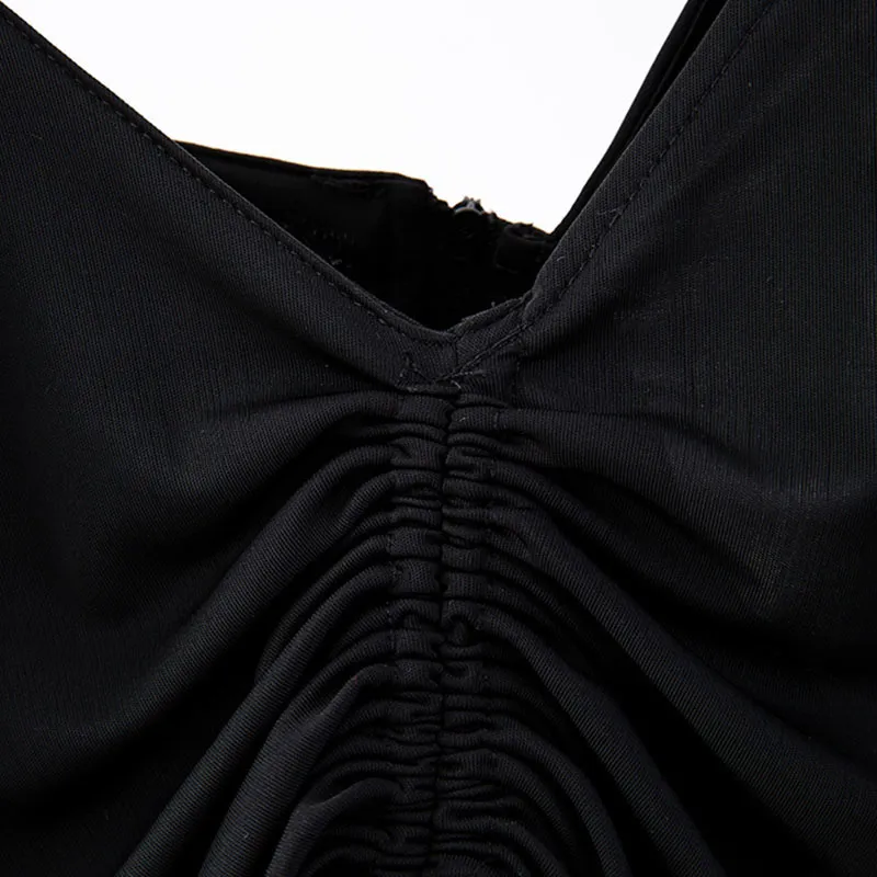 Jupe demi-corps deux pièces costume un côté bretelles noir plis arc mince femmes mode marée été 7D001232 210421