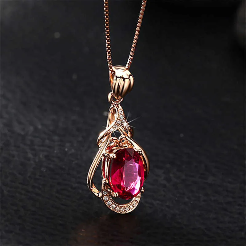 Crystal Womens Necklaces Pendant red women's Plated 18K inlaid Red Drop gold Silver