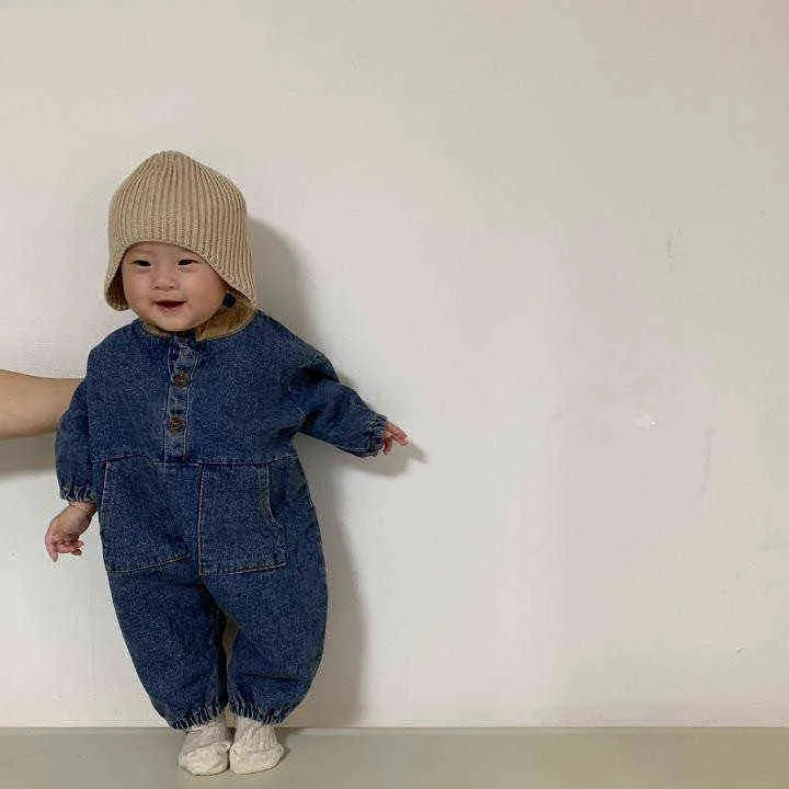 Herbst Winter Kleinkind Jungen Kleidung Kinder Baby Mädchen Denim Strampler Langarm Overall Overall Outfit Set 211101