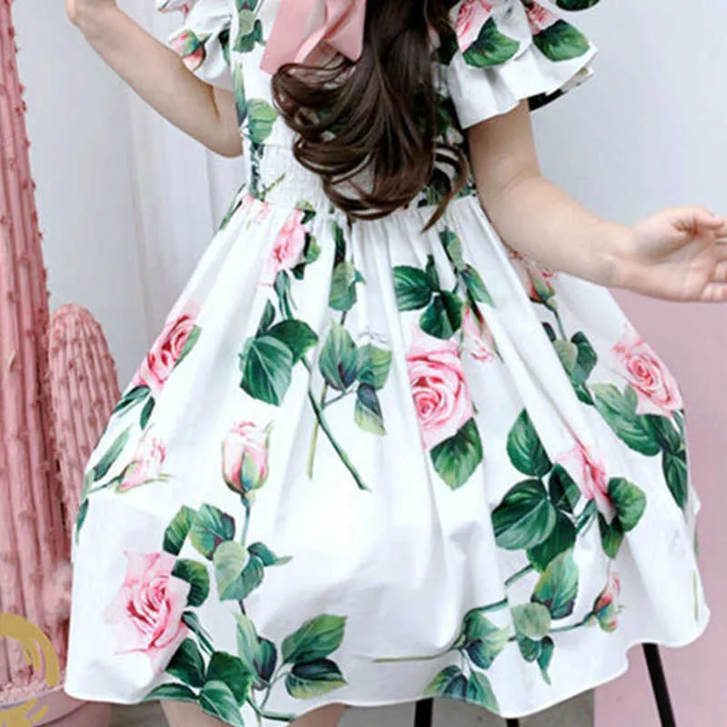 Humor Oso Vestido de niñas 2020 Nuevo Verano Boda Flores Dulce Princesa Vestido de fiesta Manga voladora Niño Bebé Niños Niñas Ropa Q0716