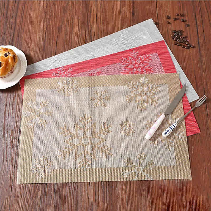 Placemats PVC Snowflake Pattern Table Cloth Mats Non-slip Heat Insulation Tableware Plate Coasters 210423
