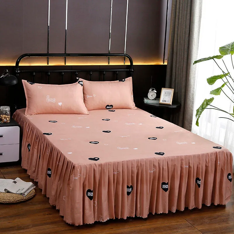 Draps Couvre-lits pour Lit Jupe Drap Couverture Double Couple Draps Coton King Size Peintures Reine Rural Fleurs Matelas Pad