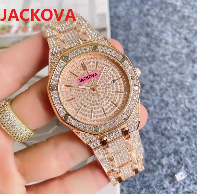 Mens Sky Big Diamonds Ring Dail Quartz Watches 42 mm en acier inoxydable Président Classic Rose Gold Calendar Business Business Wristwa298b
