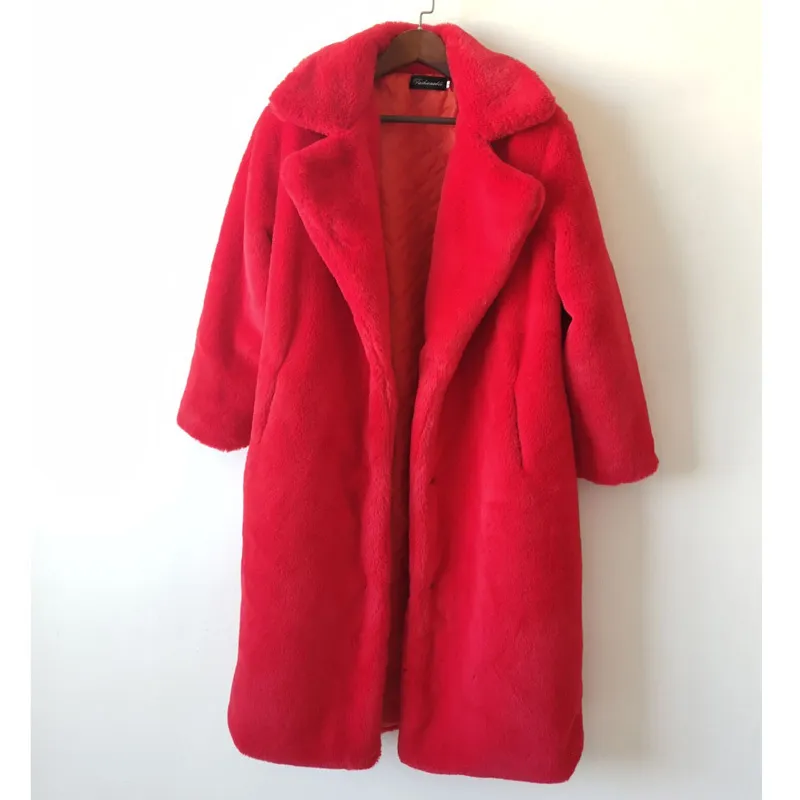 Ullblandningar Kvinnors Jacka Faux Kanin Fur Coat Vinter Kvinnor Lång Jackor Högkvalitativ Luxury Coat Kvinna Loose Lapel Plush Coat 210419