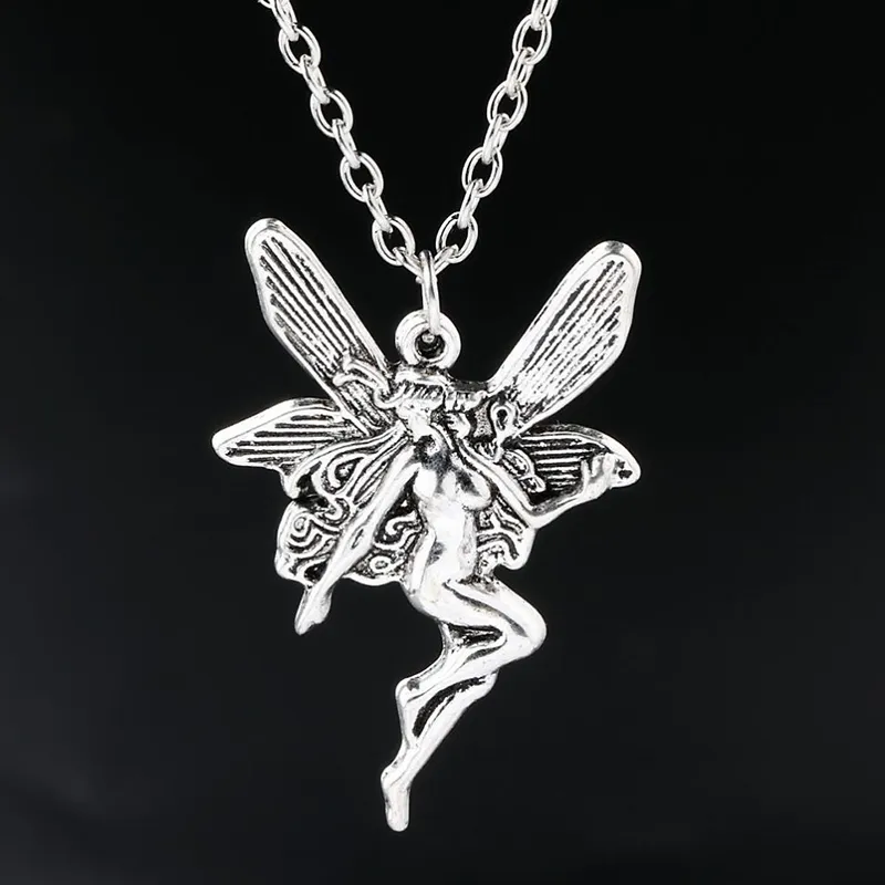 Angel Fairy Pendant Necklace Vintage Fashion Statement Women Cross Chain Choker Jewelry Punk Goth Gothic Wicca Accessories210w