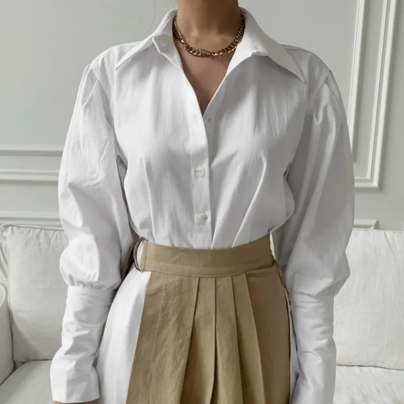Stylish Women Turn-down Collar Irregular Shirt Dress Elegant Long Sleeve Female Pleated Spring 210423