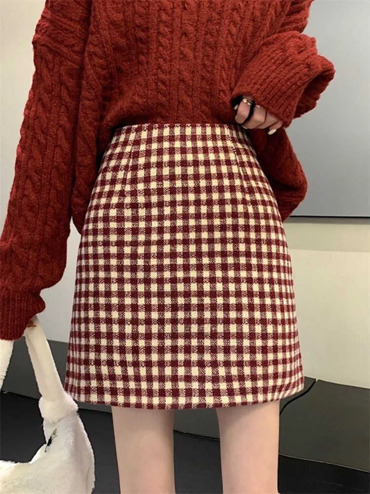 Spring Plaid Mini Slim Fit Skirts Women High-Waisted Harajuku Skirt Style Of Korean Vintage Package Hip Short Skirts 210619