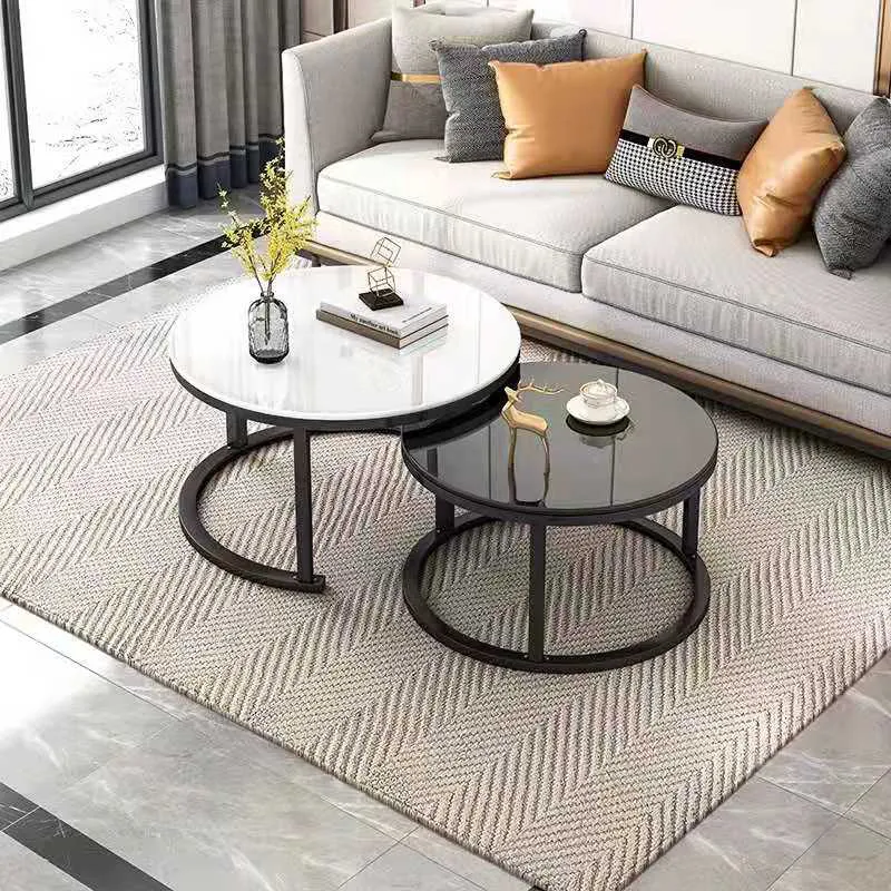 Móveis de sala de estar leves e luxuosos, expansíveis, mesa de sofá, apartamento pequeno, conjunto criativo circular nórdico, mesa de centro combin189t