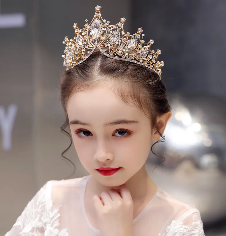 Children039s Crown Tiara Princess Girl Crystal Headband Golden Birthday Cake Decoration Beautiful Fashionab Legrace8371323
