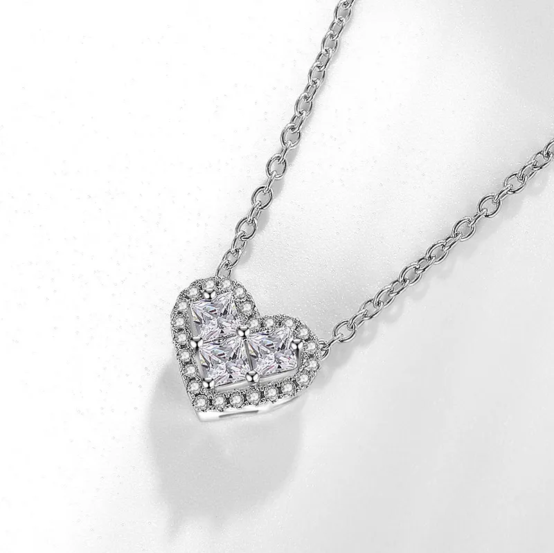 Mulheres luxuosas 925 Sterling prata cúbico zircão colar pingente conjuntos românticos coração design presente jóias casamento colares XDZ076