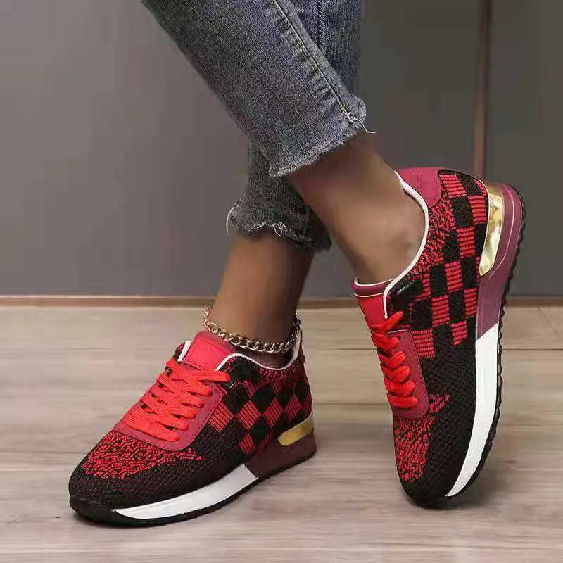 Nouvelles femmes à lacets Sneaker décontracté respirant couleur mélangée maille tissu plate-forme chaussures de sport automne mode course marche baskets Y0907