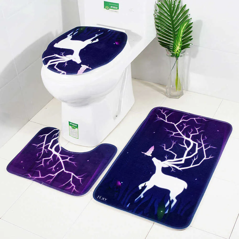 Bathroom Mat Set Anti-Slip Tapete Tapetes para Chavat Microfiber WC Steel Flannel Pavimento S 211026