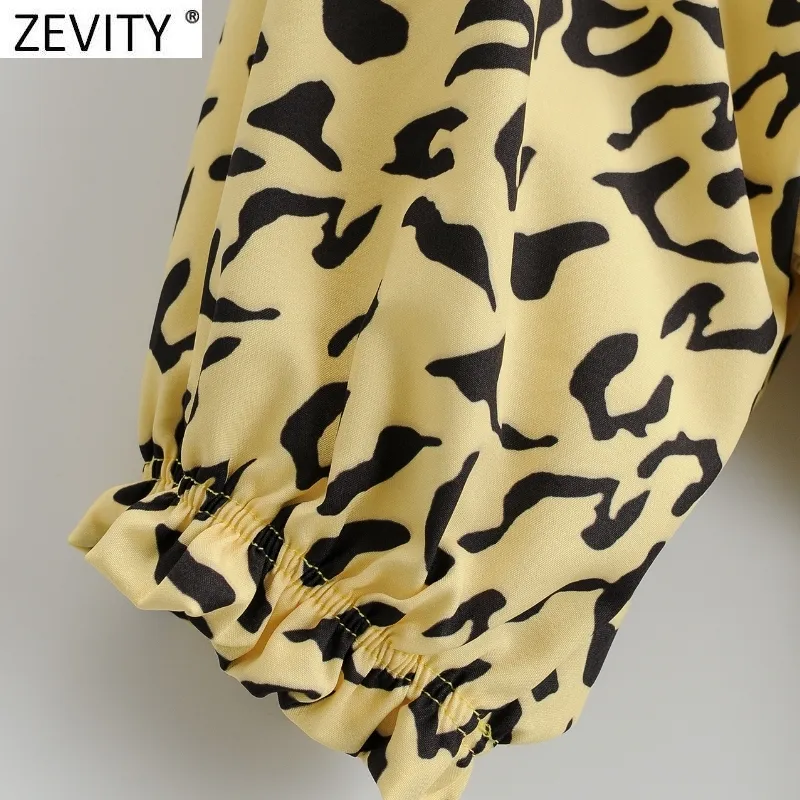 Femmes Vintage col carré imprimé léopard élastique Smock Blouse femme manches bouffantes chemise mince Chic haut Blusas LS7646 210420