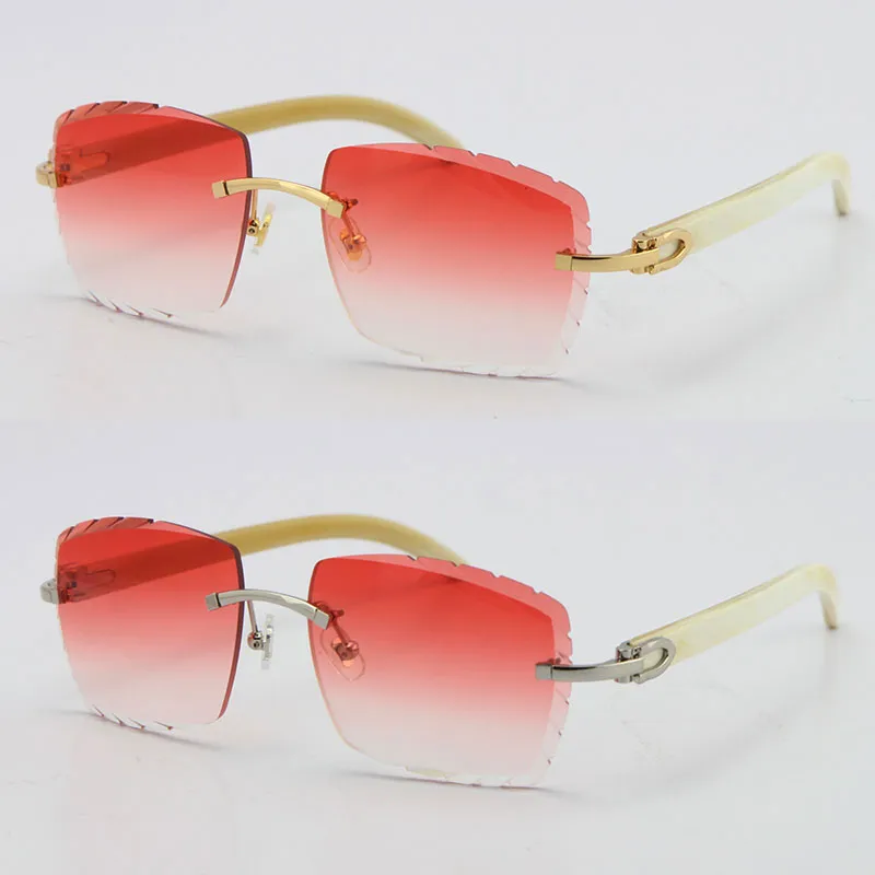 Randlos, diamantgeschliffen, 3524012-A, weiß, echte Original-Sonnenbrille aus Büffelhorn, modisch, hochwertig, geschnitzte Gläser, Multi-Brille, Unis2382