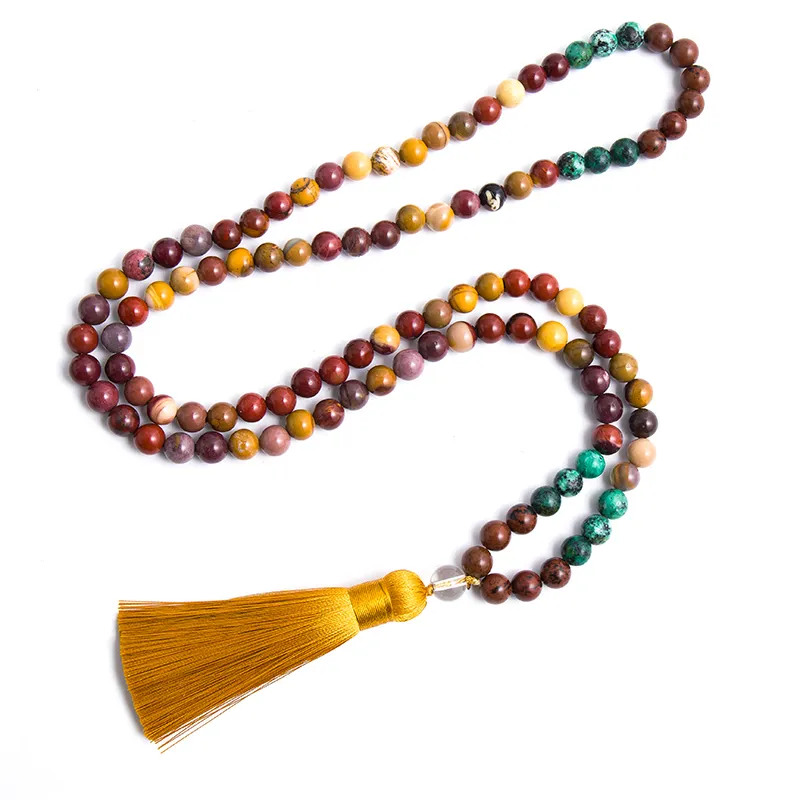 Collier en pierre d'obsidienne d'acajou naturelle de 8mm et collier Mookaite pour femmes et hommes, ensembles Japamala, méditation Yoga, 108 perles Mala, bijoux