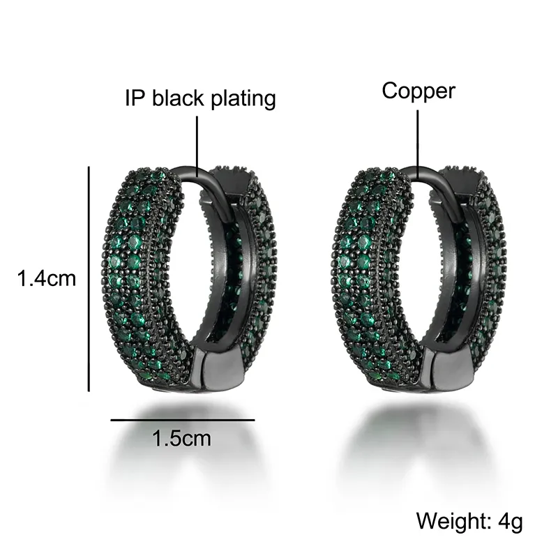 작은 화려한 블링 라운드 지르콘 후프 귀걸이 마이크로 포장 아이스 밖으로 모조 다이아몬드 구리 스터드 얇은 농구 힙합 보석