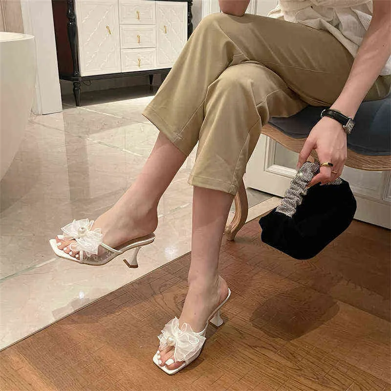 Sandals [GOGD] Fashion Women Flats Heeled Casual Slippers Pointed Toe Lace Rhinestone Bow Design Elegant Beach Shoes Flip Flops 220121
