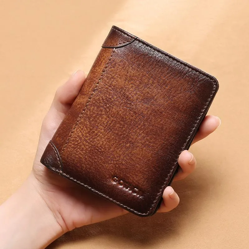 Luufan Retro Style Men's Wallet äkta läder för män RFID Anti Stöldkorthållare Purse Tri-Fold Large Capacity Plånböcker276s