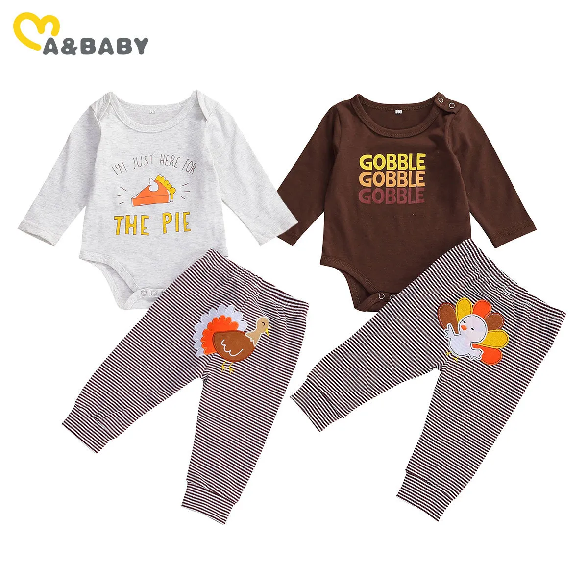 0-12m geboren baby baby jongens 1e Thanksgiving day kleding set lange mouw cartoon romper Turkije broek outfits 210515