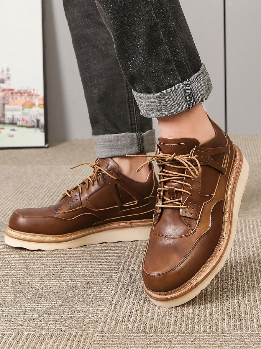Angleterre Style rétro marron chaussures décontractées en cuir véritable chaussures pour hommes haut bout rond chaussures de travail
