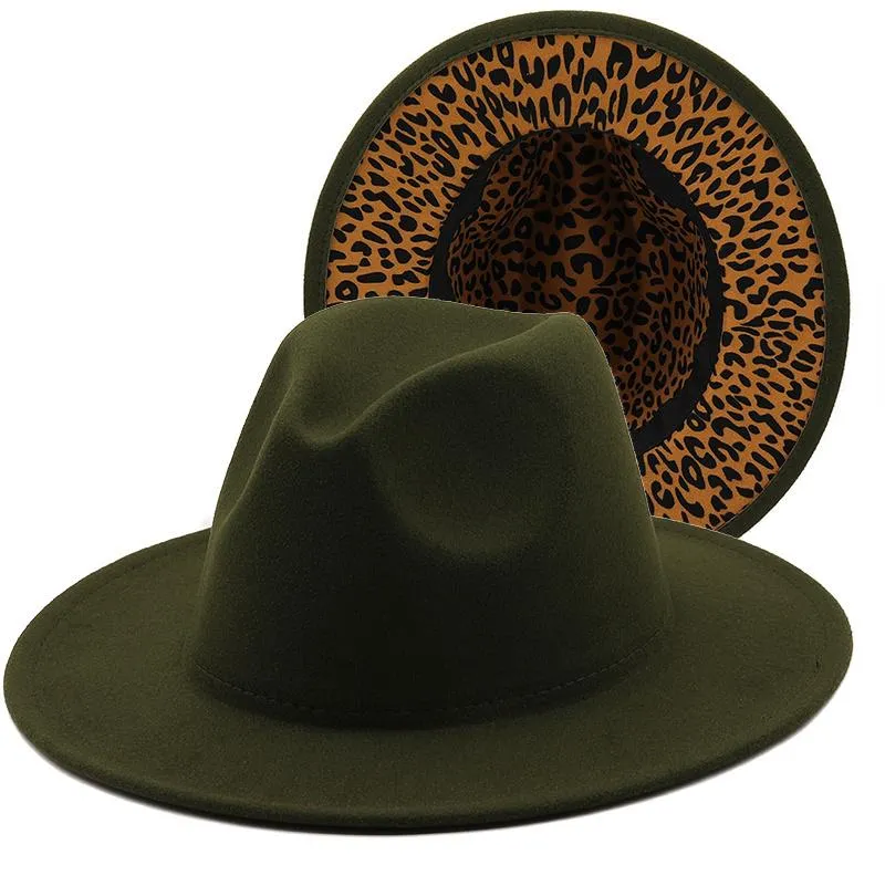 Breda randen hattar enkel leopard röd botten fedora damer ull filt hatt kvinnor män fest trilby jazz lapptäcke panama cap200u
