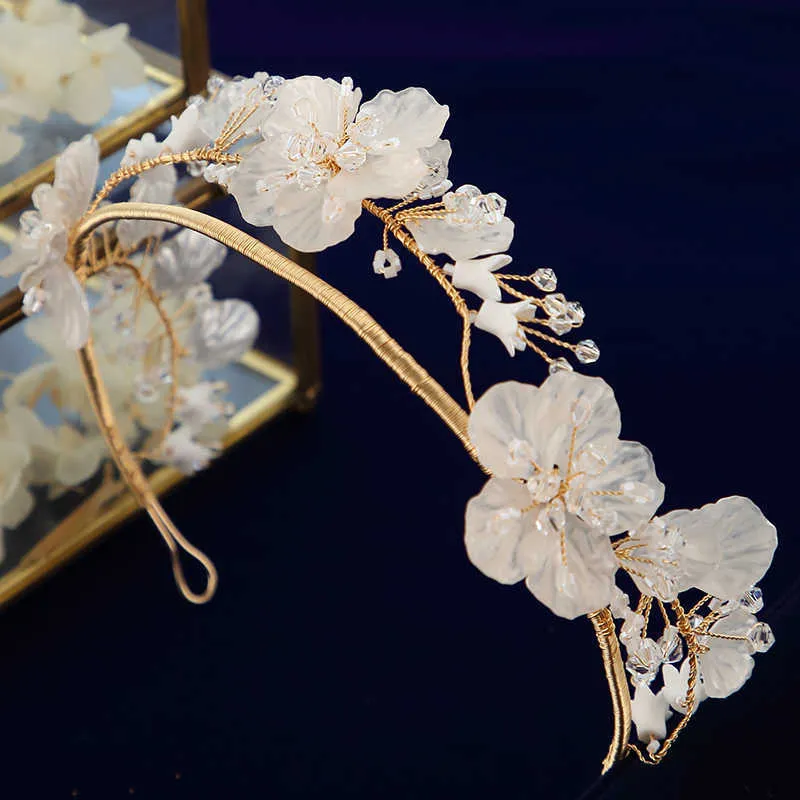 European Gold Shell Casamento Tiaras Coroas Conjunto de Flor Nupcial Headpiece Noivas Acessórios De Cabelo De Noite Jóias X0625
