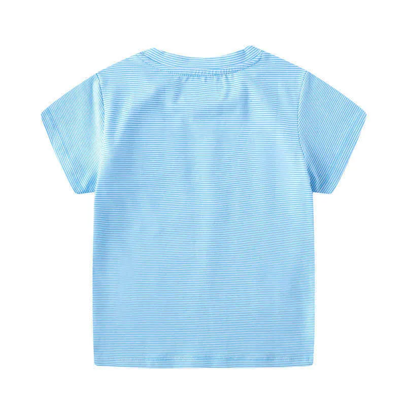 Hoppmätare sommar barns T-shirts med applique bomull Stripe Boys Tees Tjej Toppar Barnkläder 210529