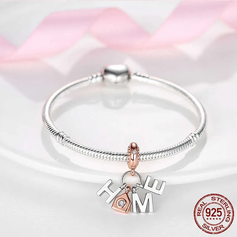 925 Sterling Familjebrev Dingle Charms Pärlor Hänge passar Original Pandora Armband Halsband Silver 925 Smycken