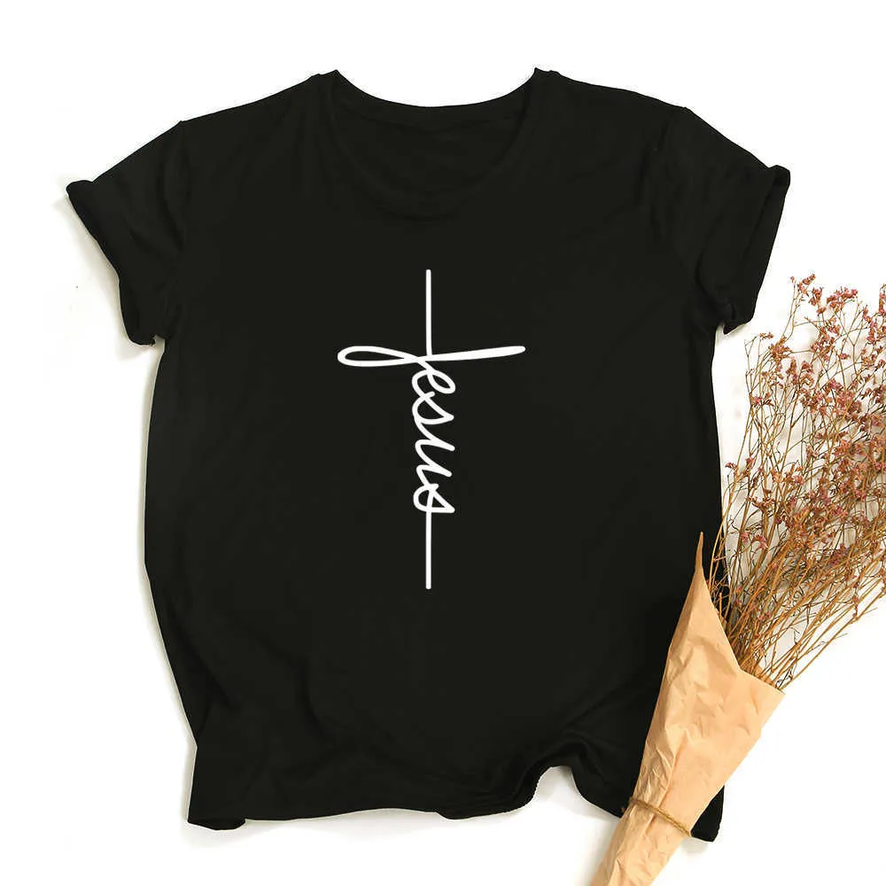 Gesù Cross Print Donne T-shirt Christian Tops Harajuku Faith Love Hope Graphic Tees T-shirt Casual Tees Camisetas Mujer X0628