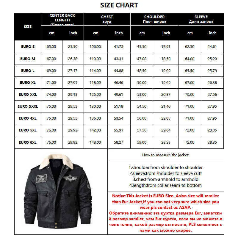 Mäns Bomber Motorcykel Läderjacka Vintage Brun Militär Flight Coat Winter Fleece Faux Läder Pigskin Plus Size Jaqueta 211110