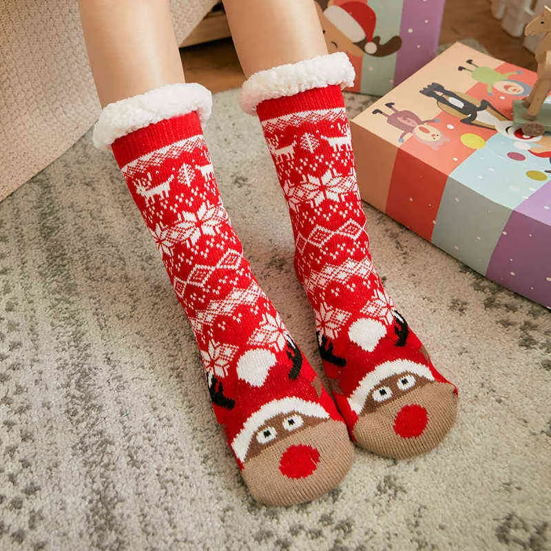 Chaussettes de dessin animé de mouton mignon chaussettes d'hiver chaussettes de sol chaudes épaisses chaussettes de sommeil respirantes douces année cadeau exquis chaussette de Noël 211204