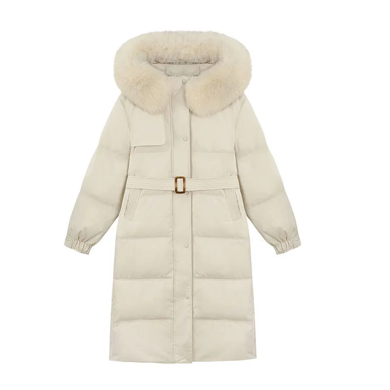 Casaco grosso Wonder inverno gola de pele coreana branco pato para baixo jaqueta quente com capuz Outwears 210510