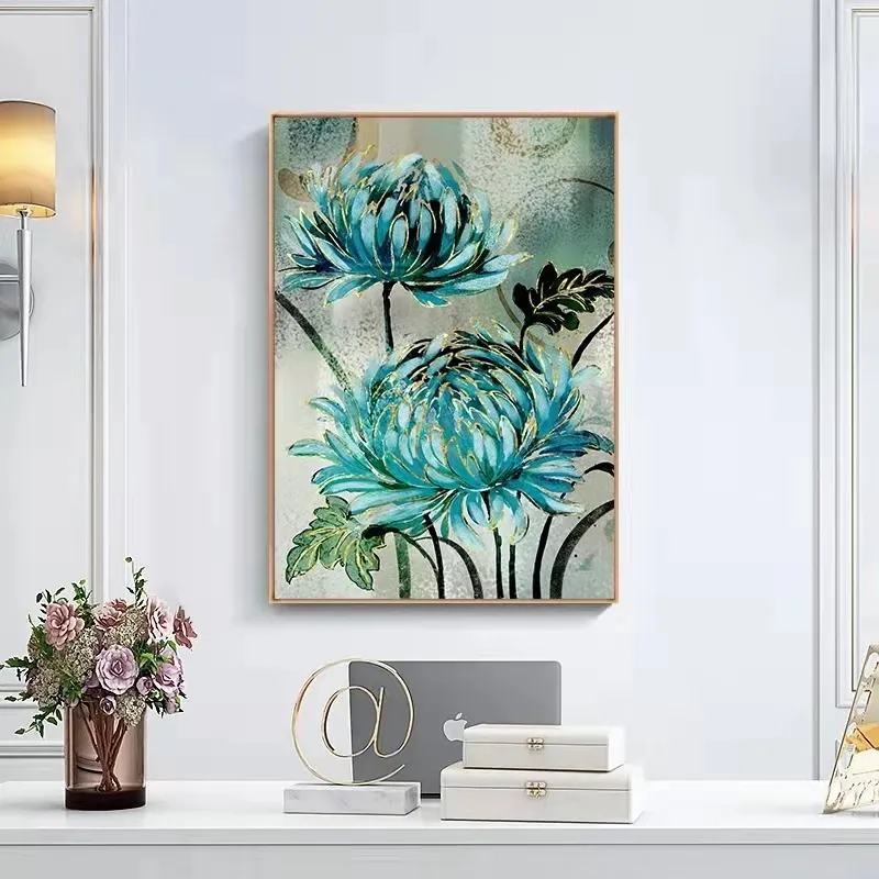 Pinturas de flores nórdicas impressão de parede azul pequeno e fresco flor para sala, decoração de casa moderna minimalista