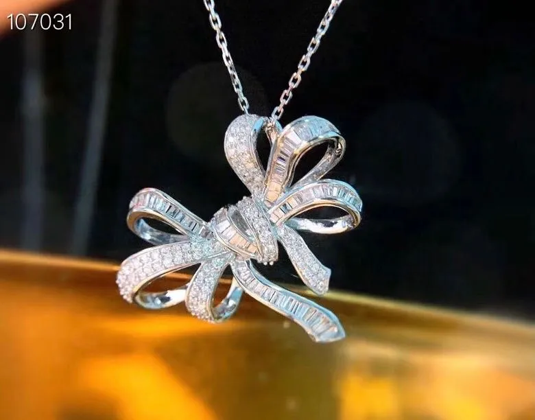 Marca de luxo designer pingente charme colar s925 prata esterlina cheia cristal borboleta arco nó broche para mulher jóias235m