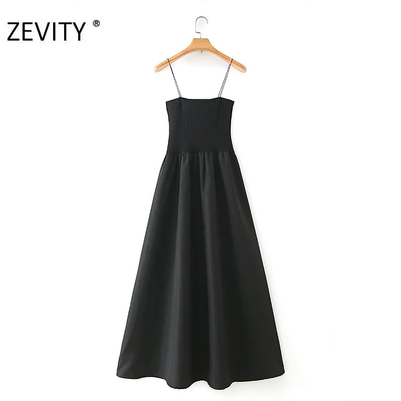 Mulheres Sexy Spaghetti Strap Vestido Elastic Retalhos Balck Dress Chic Pliss feminino Casual Slim Partido Sling Vestidos DS4391 210420