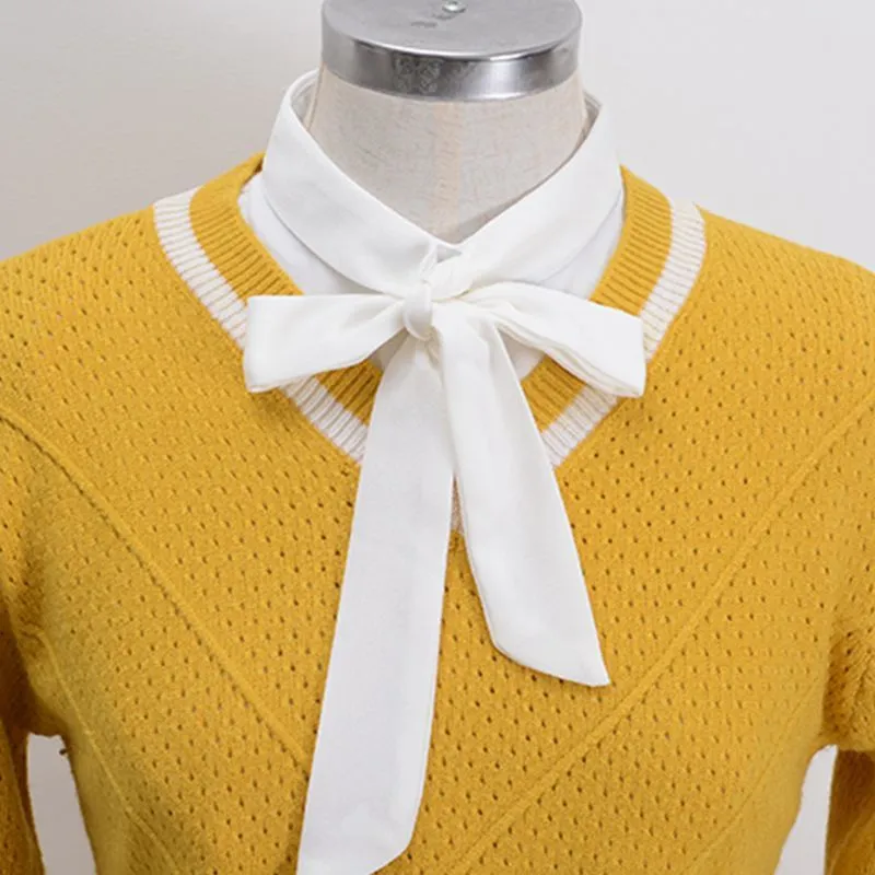 Bow Koszula Fałszywy krawat Vintage Odpinany Fałszywy Kołnierz Lapel Bluzka Najlepsze Kobiety Odzież Akcesoria