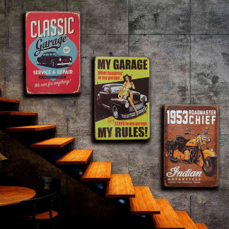 Shabby Chic MOTOR CAR Metal Wall Art Tin Sign Gift Vintage Garage Decor Retro Pin-up Motorcycle Iron Painting Living Room Signs H1110