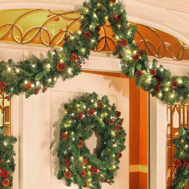 Большое дело Рождественское украшение гирлянды для лестницы камин ель сосна Indoovoutdoor рождественское дерево со светодиодным светом 1,8 м H0924