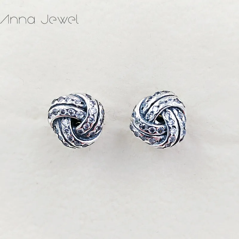 Biżuteria Hot Designer Autentyczne 925 Sterling Silver Miłość Stud Kolczyk Oryginalne Pudełko na Pandora musujące węzły kolczyki Luksusowe kobiety Walentynki prezent # 290696CZ