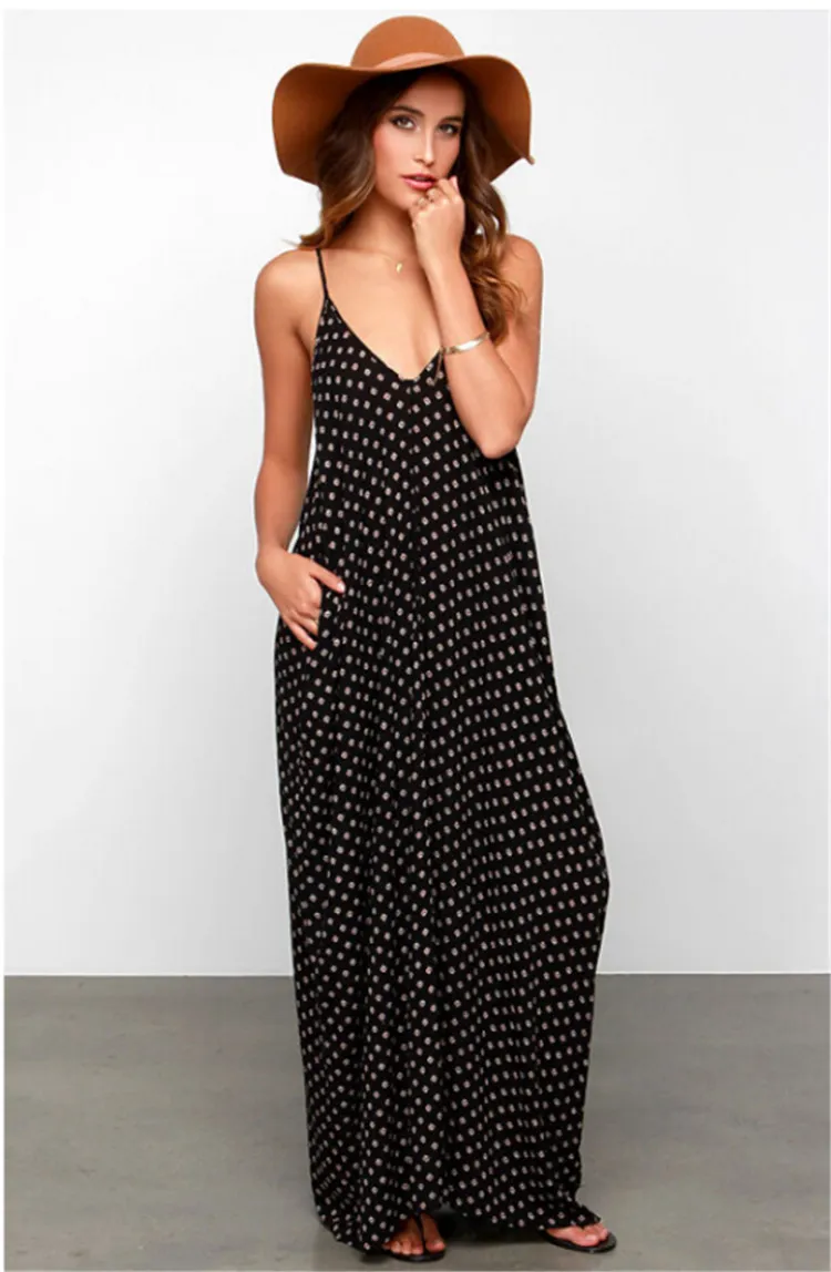 女性ドレスVネックノースリーブスパゲッティストラップドレスホワイトピンクレッドブラックプラスサイズのドット夏服210513