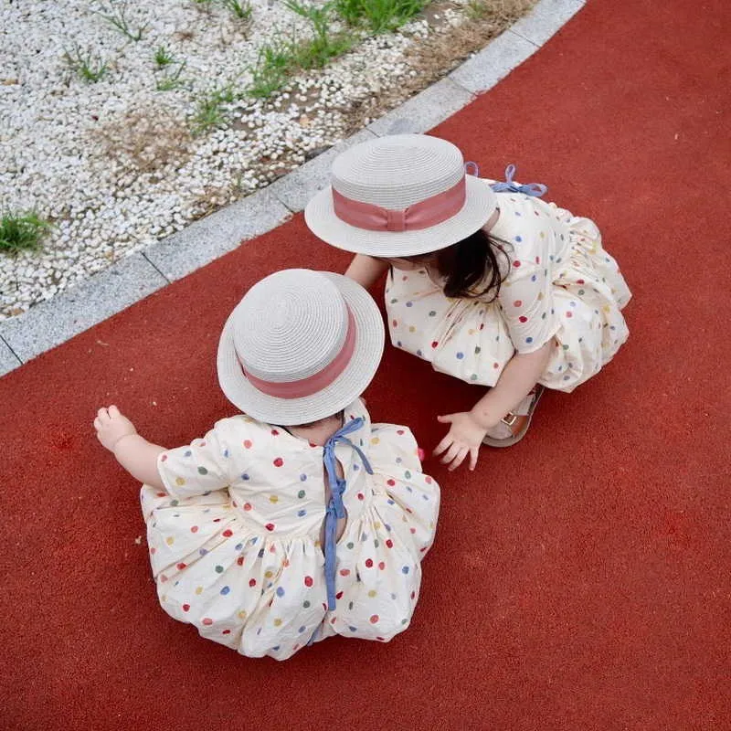 Letnie Dzieci Dziewczyny 2-sztaki Zestawy Kolor Dot Sukienka + Spodenki Cute Style Moda Outfits E1042 210610