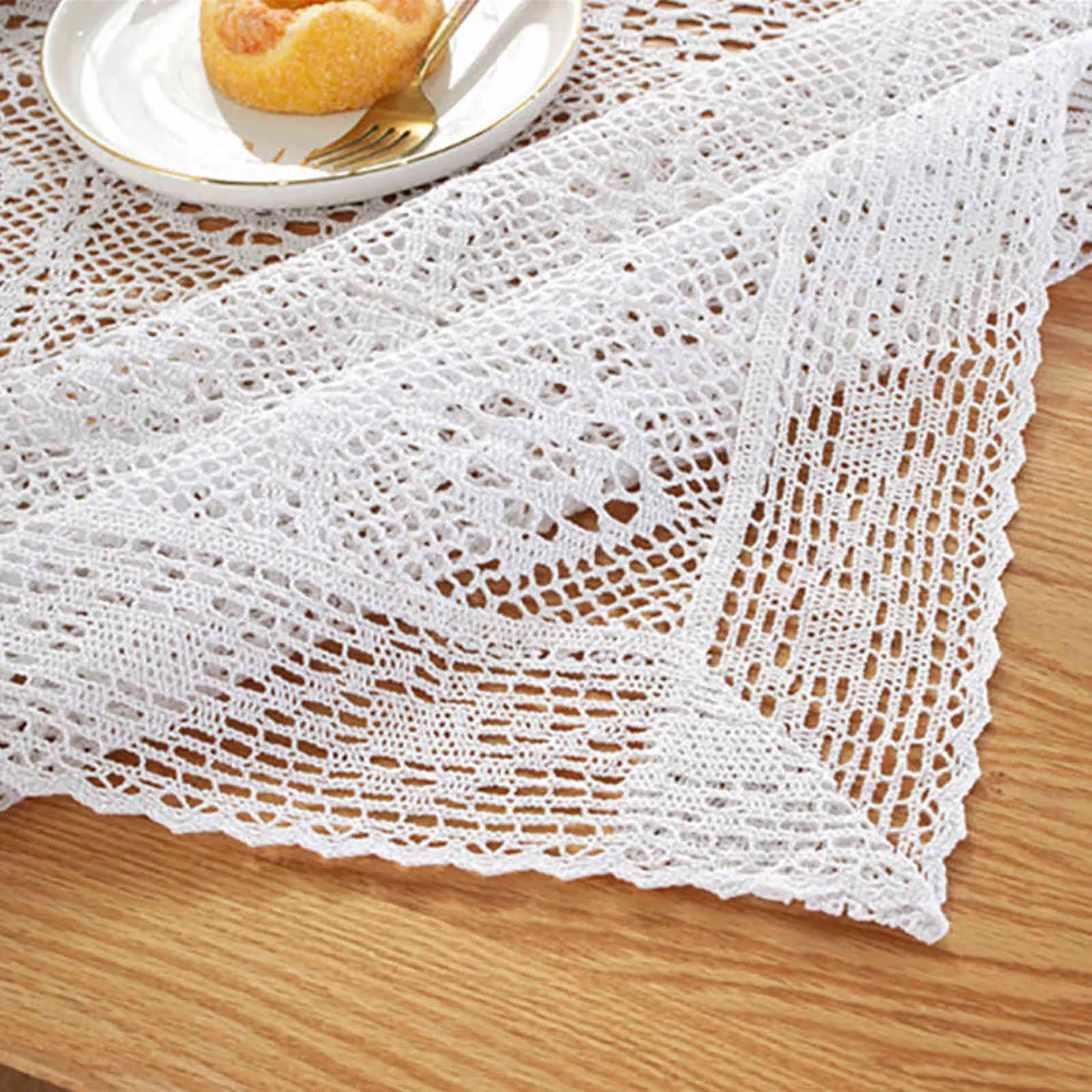 Crochet Hollow Tablecloth Home Decorative Rectangle Fabric Lace Beige Bedroom Coffee Table for Living Room Cover Cloth Mat 211103208r