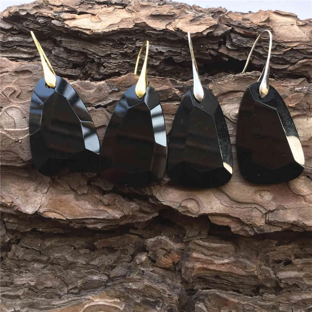 Moda Pedra Natural Black Onyx Agates Goth Luxo Goth Boho Bonito Cobre Dangle Brincos Para As Mulheres Total Jóias