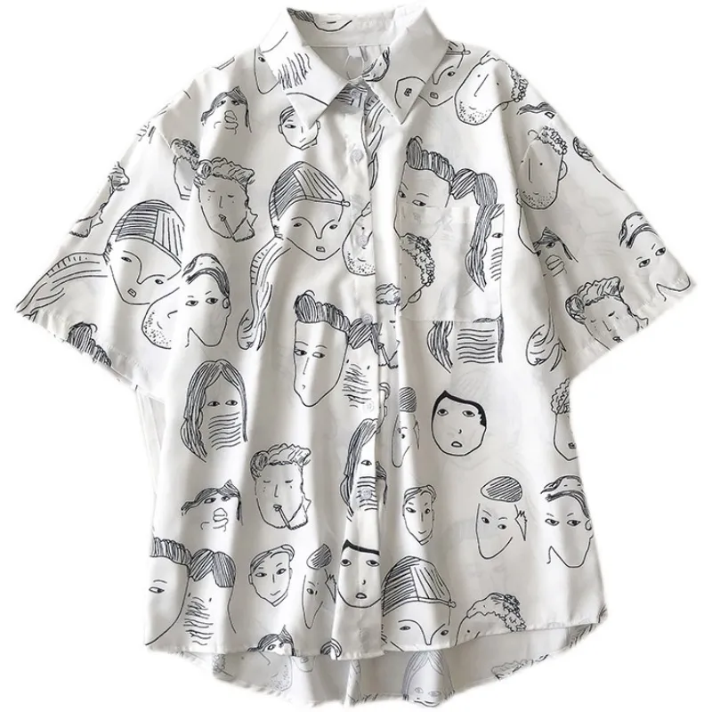 Kimutomo Sommarblus och skjorta Kvinnor Japansk stil nedbrytningskrogram Kortärmad Singelbröstskjorta Outwear Casual 210521