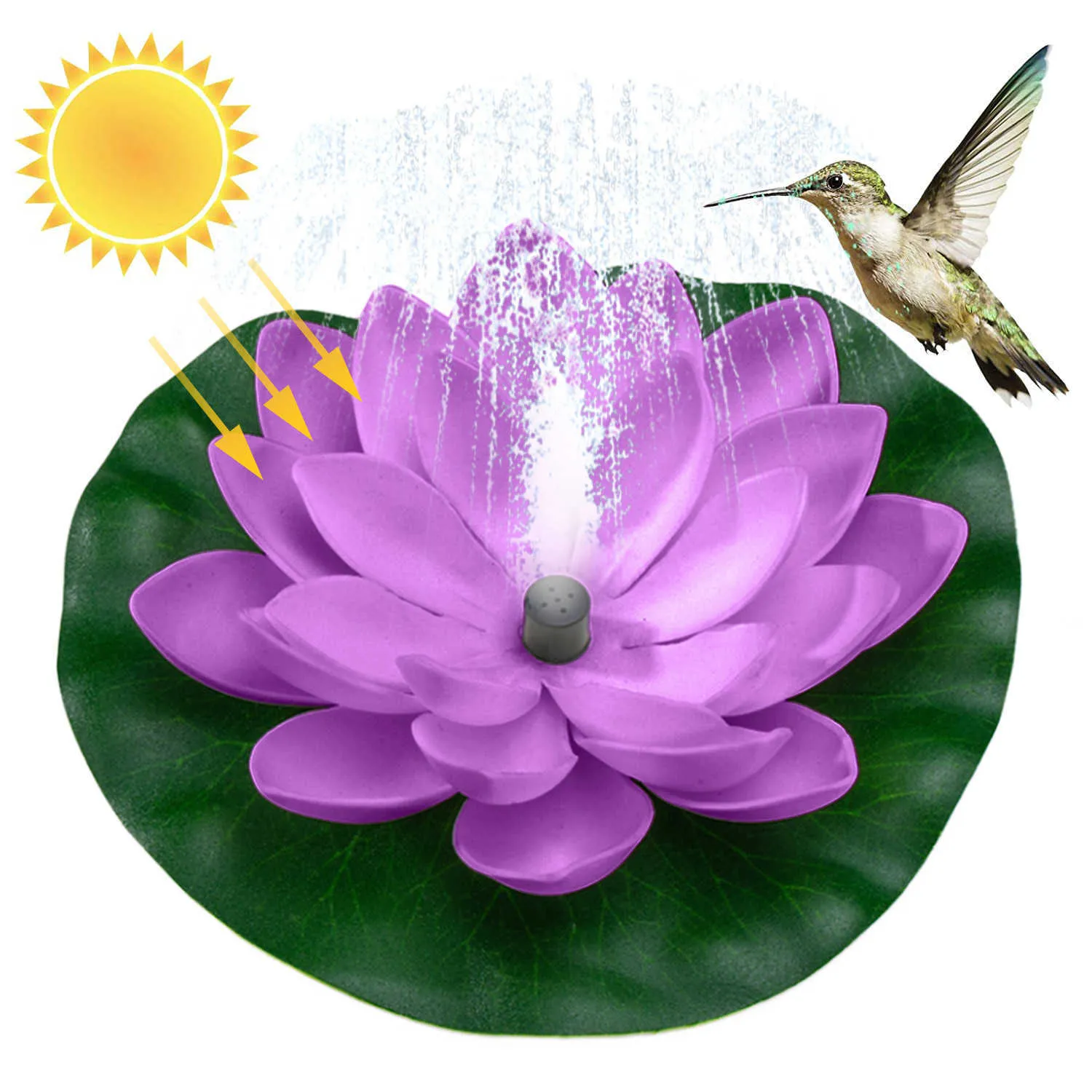 Banho de pássaro de fonte solar, jardim de lótus waterscape, fonte de água flutuante para banho de pássaro, tanque de peixe, piscina, decoração de jardim Tuin Y0914