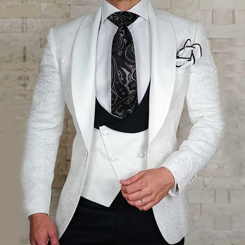 Slim Fit Hochzeit Trauzeuge Smoking 3 Stück Blumenmuster Männer Anzüge mit Hosen Männliche Mode Jacke Weste Männliches Kostüm 2021 X0909