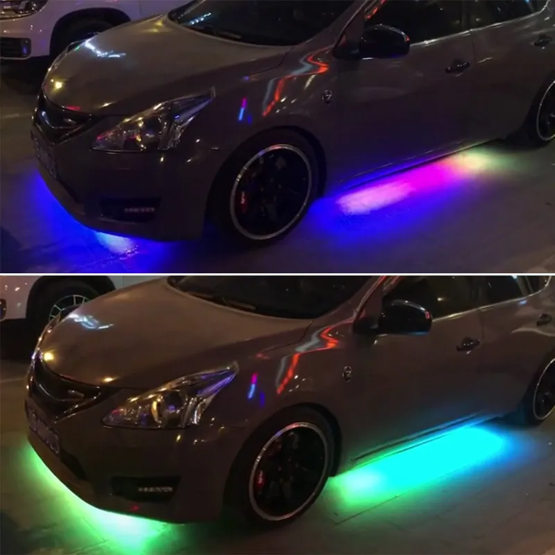 車のアンダーボディアンビエントライト トラック用ストリーマー LED ストリップ ネオンライト カラフルで柔軟な RGB アプリ リモートカー装飾スタイリング雰囲気 12V アンダーグローランプ