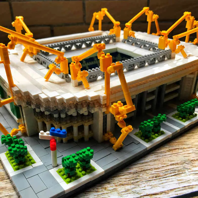 PZX Architektur Kreative Dortmund Fußball Club Signal Iduna Park Stadion 3D Modell DIY Mini Diamant Blöcke Ziegel Spielzeug für Kinder x0522