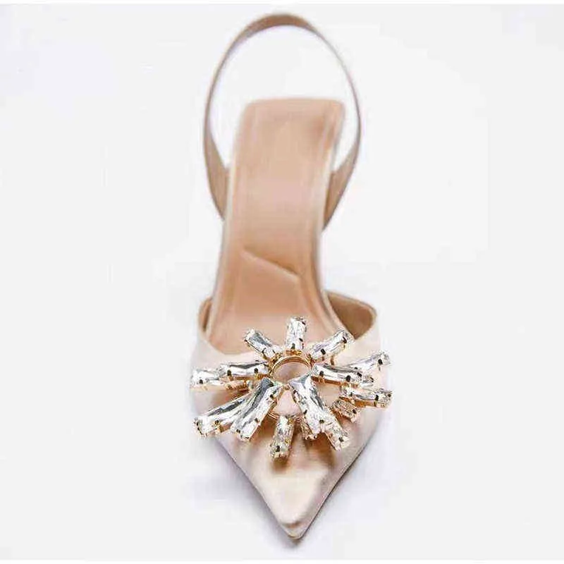 Sandels Women s Pointed Toe Sandals Fashion Rhinestone Shallow Nude Diamond Shoes Female Stiletto High Heel Muller Spring Pumps 220303